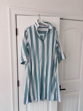 Lake x Atlantic Pacific- Striped Teal and White Shirt Dress sz XL